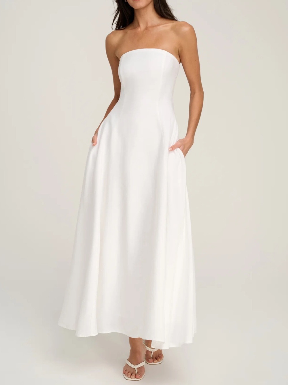 Favorite Daughter Linen Dress Strapless White Maxi with Pockets